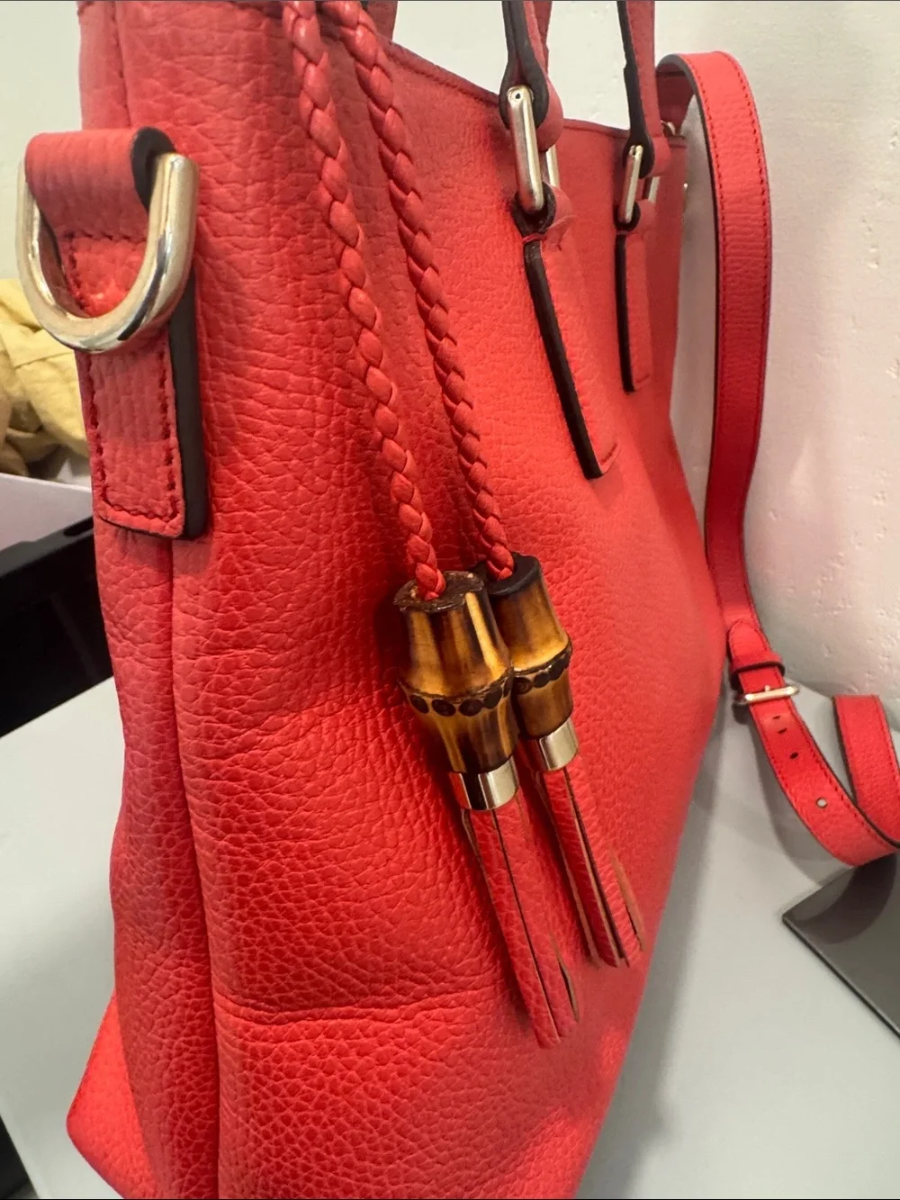 Gucci Bamboo pebbled leather dome with Shoulder Strap